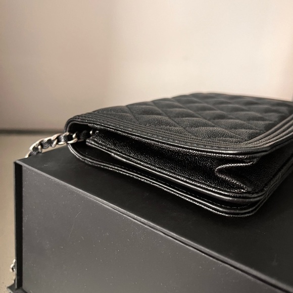 Mint Chanel boy on chain wallet in black with gunmetal chain - Picture 8 of 15